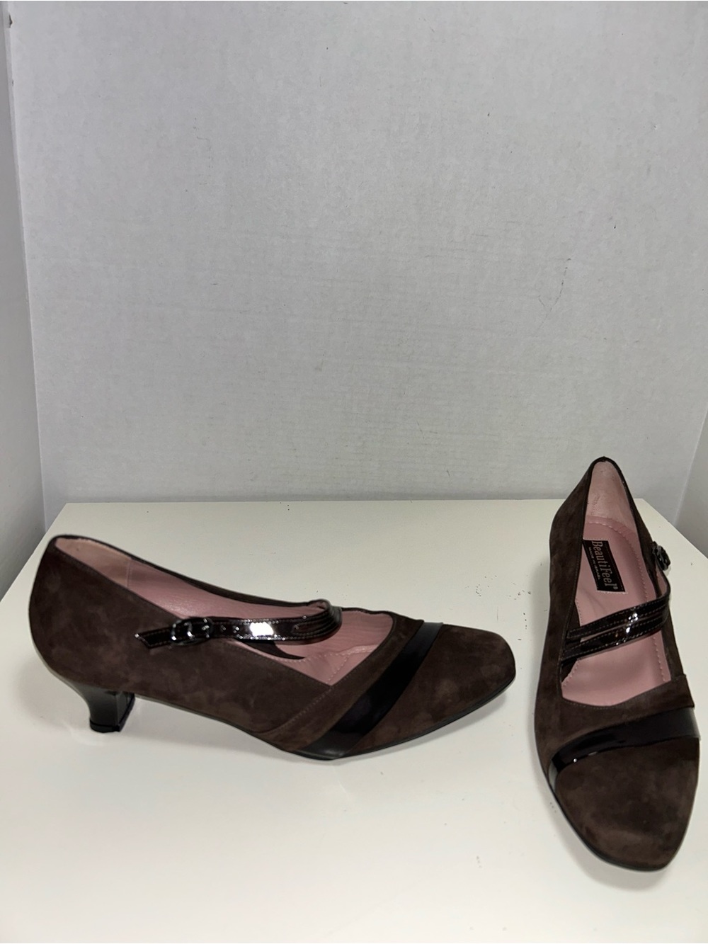 Beautifeel Brown Suede Patent Leather Mary Jane Comfort Heel Pump
